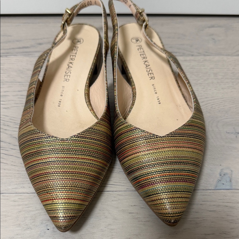 Peter Kaiser Gold and Brown Striped Flats